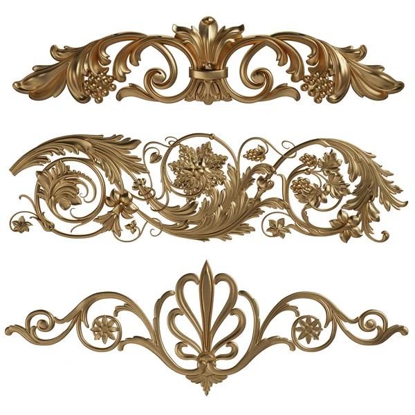 Antik altın süs beyaz bir arka plan üzerinde 3D set