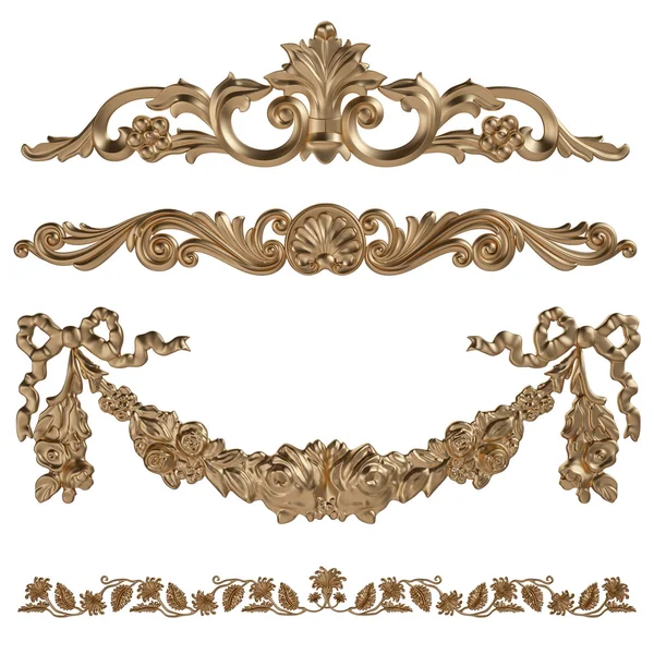 3d conjunto de un antiguo ornamento de oro sobre un fondo blanco — Foto de Stock