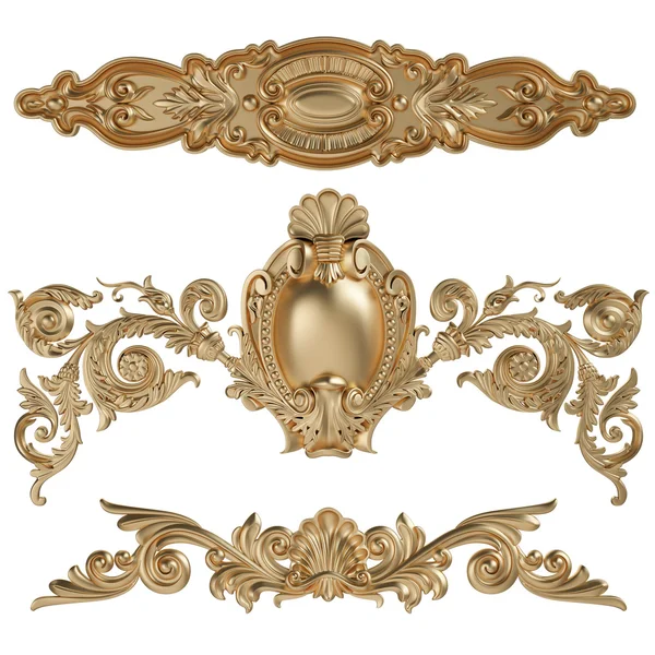 Antik altın süs beyaz bir arka plan üzerinde 3D set