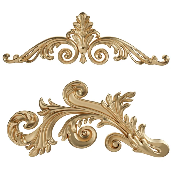3D zestaw antyczny złoty ornament na białym tle — Zdjęcie stockowe