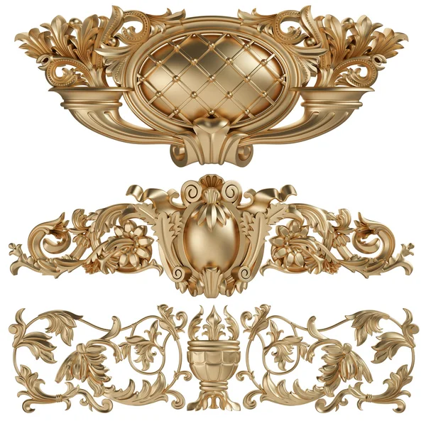 Antik altın süs beyaz bir arka plan üzerinde 3D set