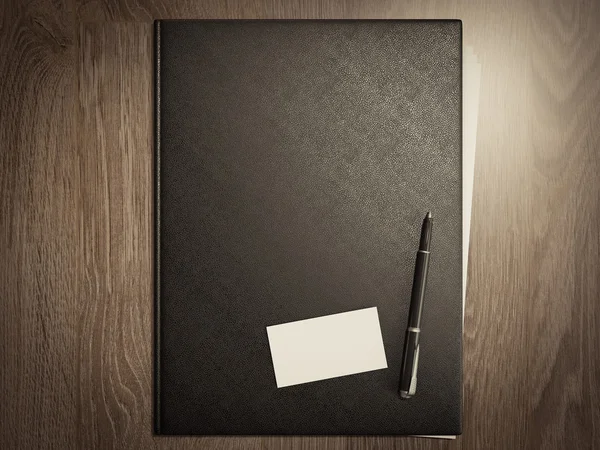 Folder untuk kertas pada tekstur kayu — Stok Foto