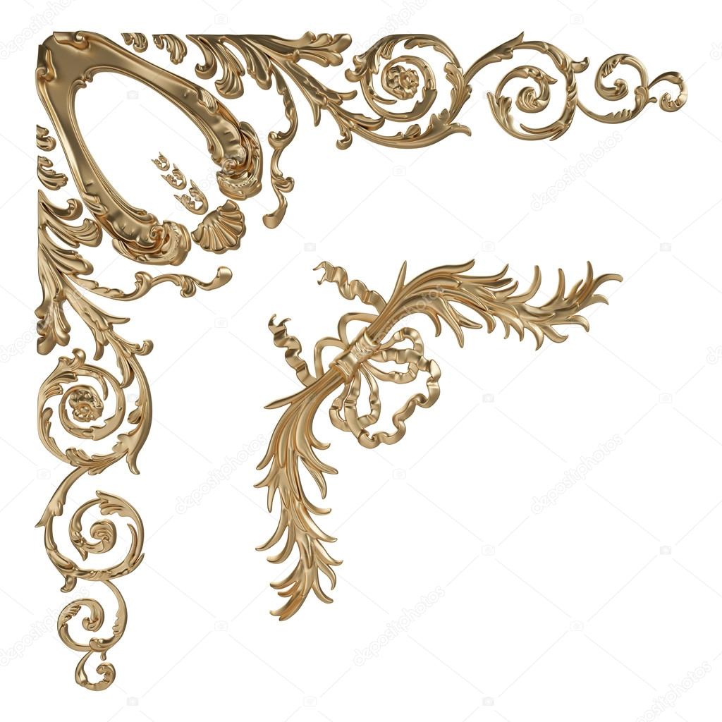 3d set of an ancient gold ornament on a white background