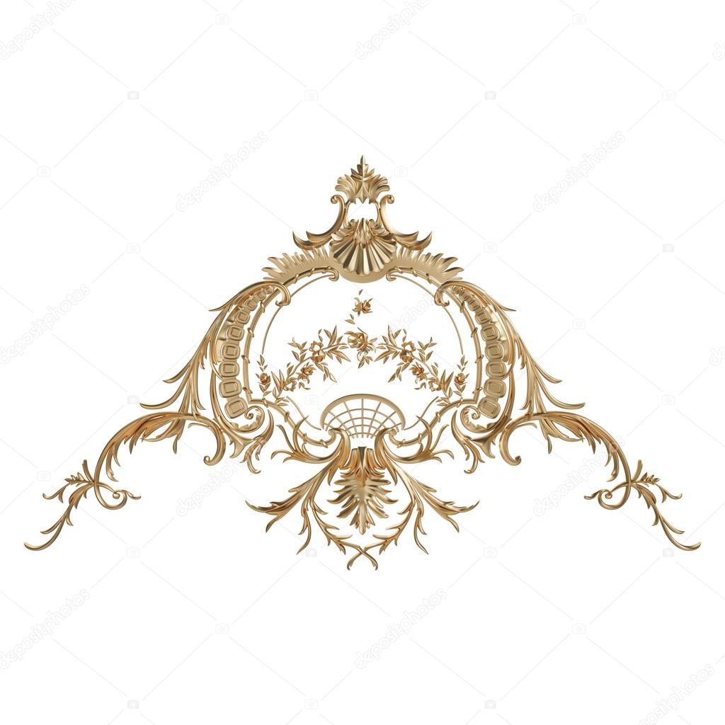 3d set of an ancient gold ornament on a white background