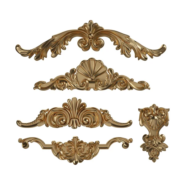 3d conjunto de un antiguo ornamento de oro sobre un fondo blanco — Foto de Stock