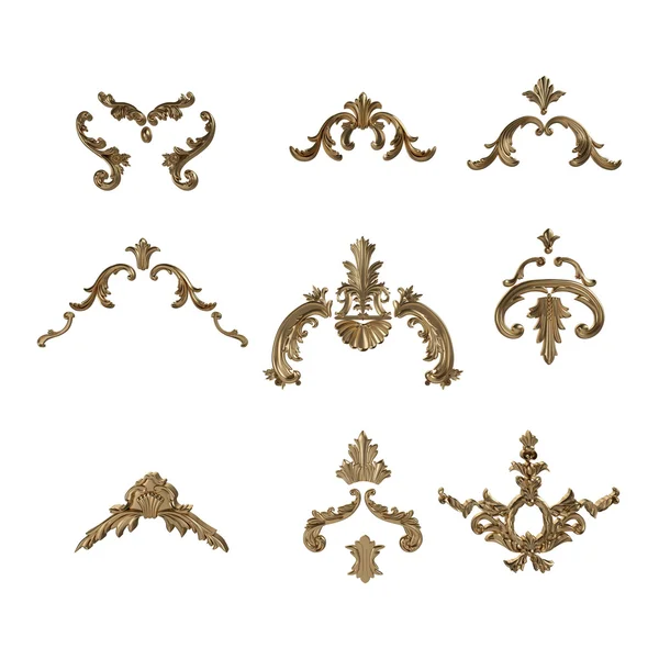 Antik altın süs beyaz bir arka plan üzerinde 3D set