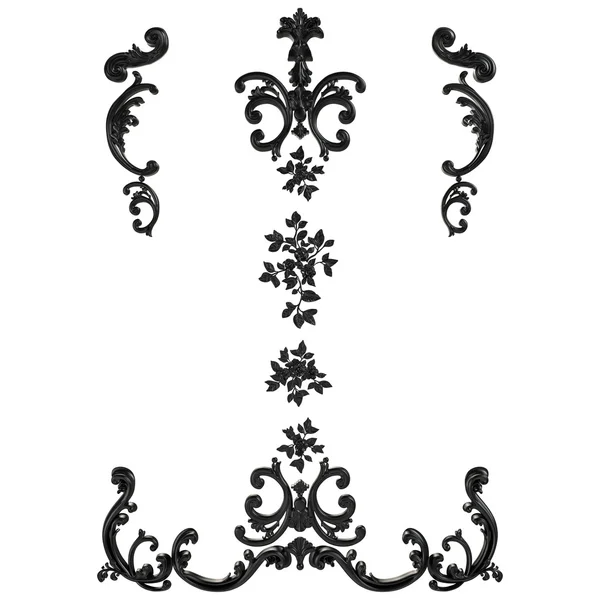 3d conjunto de un antiguo adorno negro sobre un fondo blanco —  Fotos de Stock