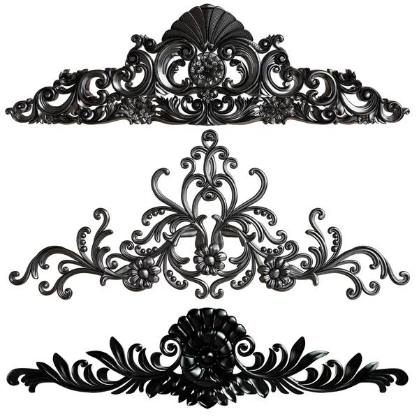 Jogo 3d de um ornamento preto antigo em um fundo branco — Fotografia de Stock