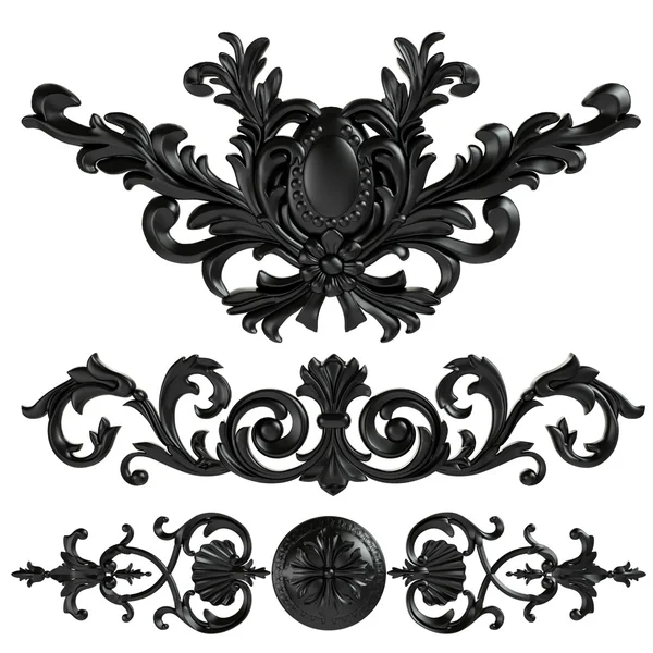 Jogo 3d de um ornamento preto antigo em um fundo branco — Fotografia de Stock