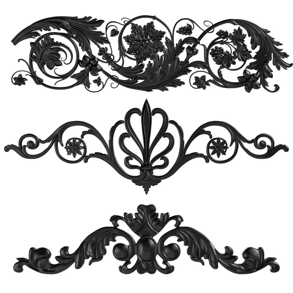 Jogo 3d de um ornamento preto antigo em um fundo branco — Fotografia de Stock