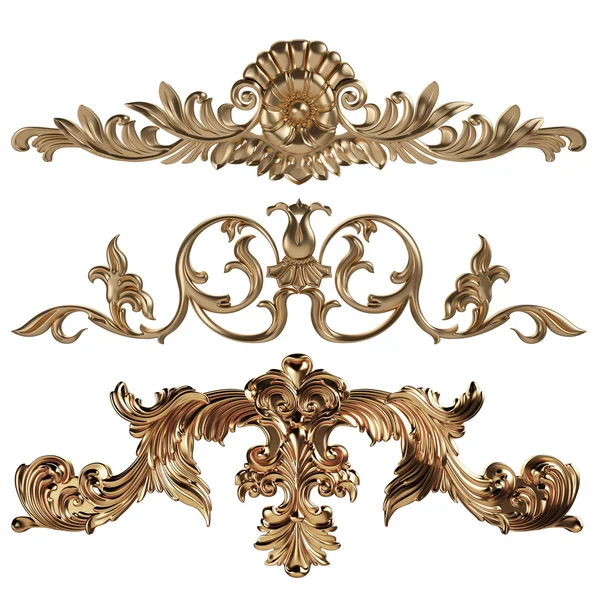 Antik altın süs beyaz bir arka plan üzerinde 3D set