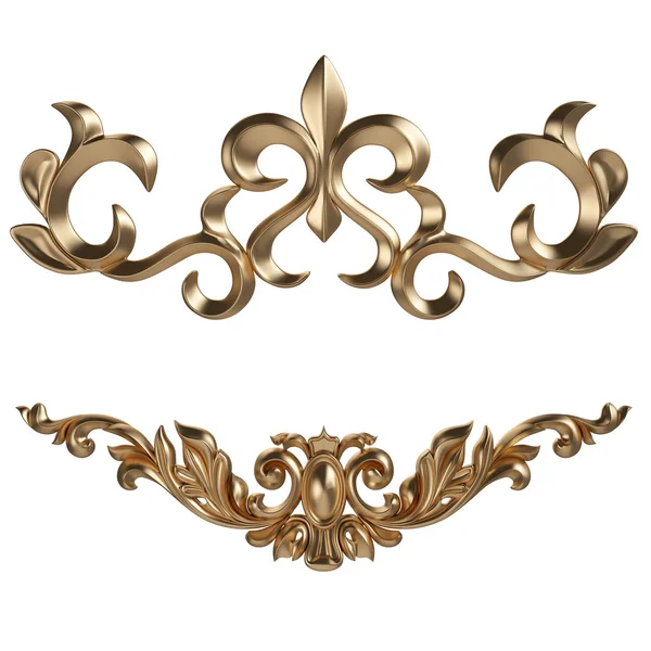 3d conjunto de un antiguo ornamento de oro sobre un fondo blanco —  Fotos de Stock