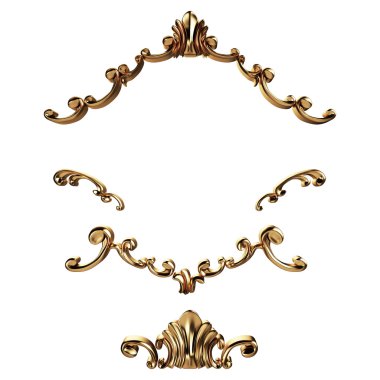 Antik altın süs beyaz bir arka plan üzerinde 3D set