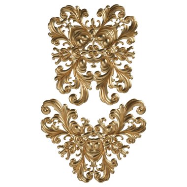 Antik altın süs beyaz bir arka plan üzerinde 3D set