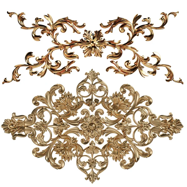 Antik altın süs beyaz bir arka plan üzerinde 3D set