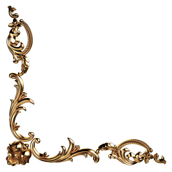 3d set of an ancient gold ornament on a white background