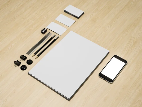 Set di mockup su fondo legno — Foto Stock