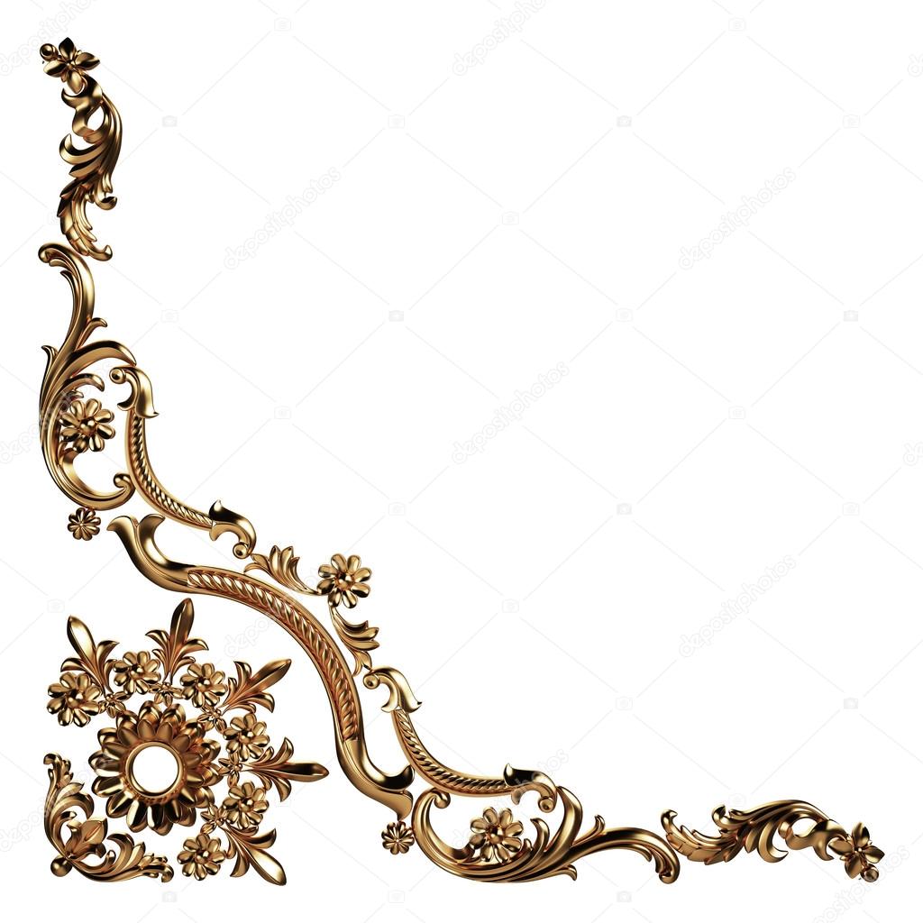 3d set of an ancient gold ornament on a white background