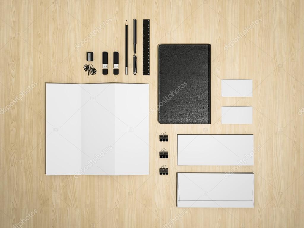 Set of mockups on wood background