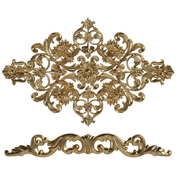 3D sada prastaré zlatý Ornament na bílém pozadí — Stock fotografie