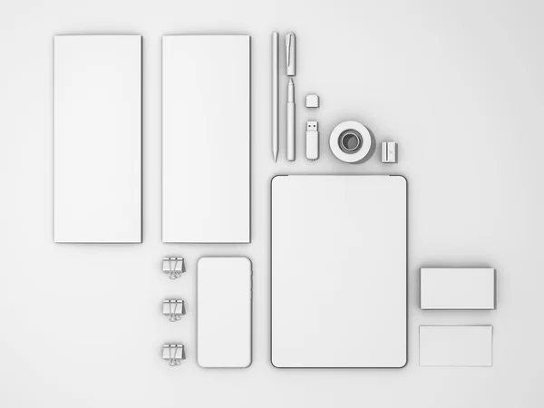 Set med vita prototyper på vit bakgrund — Stockfoto