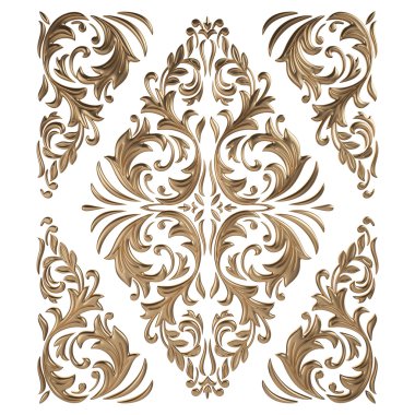 Altın desen. Beyaz arka plan üzerinde izole