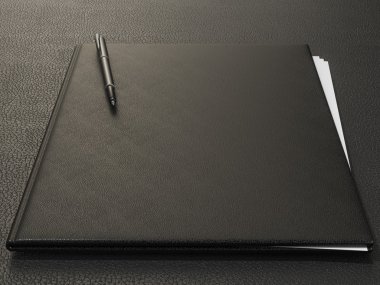 Klasör ve ofis malzemeleri üzerinde kahverengi deri