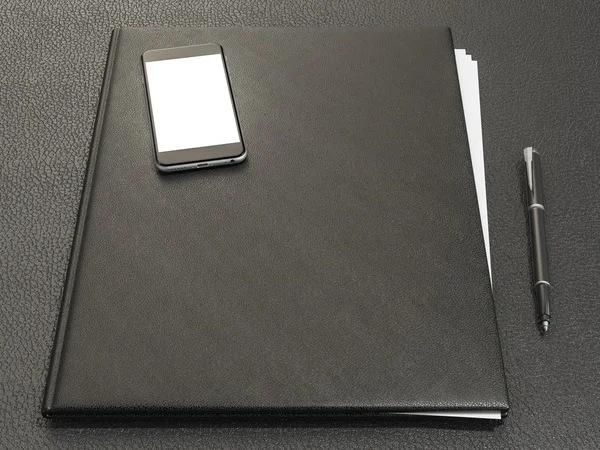 Folderu i materiały biurowe na brązowy skórzany — Zdjęcie stockowe