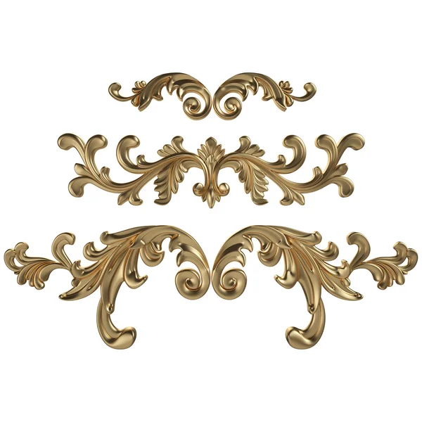 3d set di un antico ornamento d'oro su sfondo bianco — Foto Stock