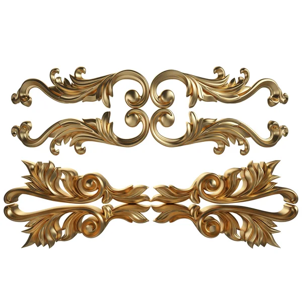 3d set di un antico ornamento d'oro su sfondo bianco — Foto Stock