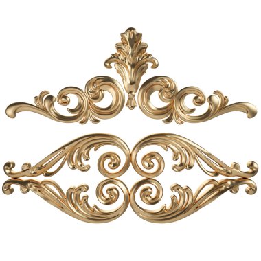 Antik altın süs beyaz bir arka plan üzerinde 3D set