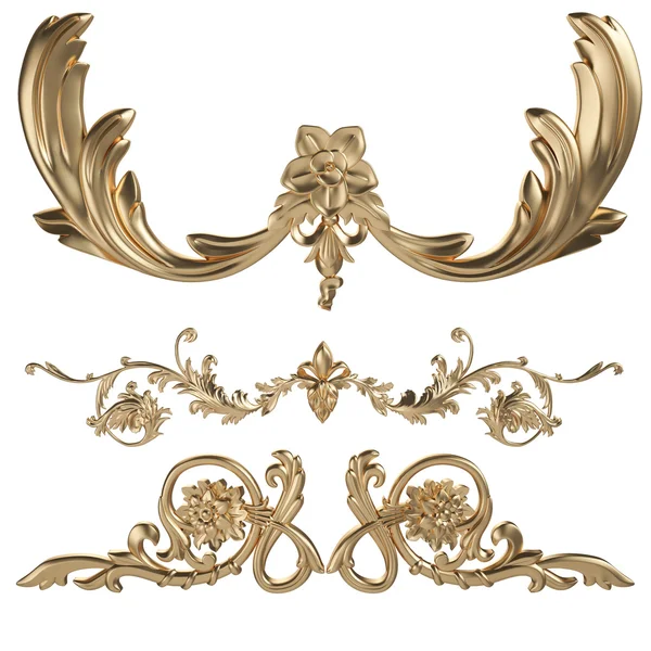 Antik altın süs beyaz bir arka plan üzerinde 3D set