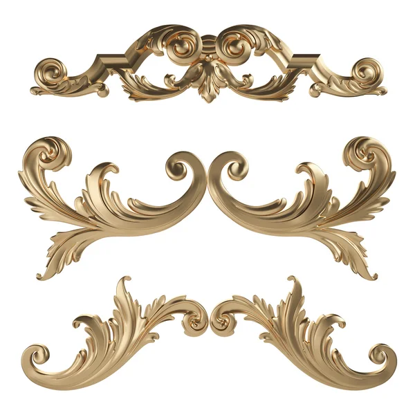 3d conjunto de un antiguo ornamento de oro sobre un fondo blanco — Foto de Stock