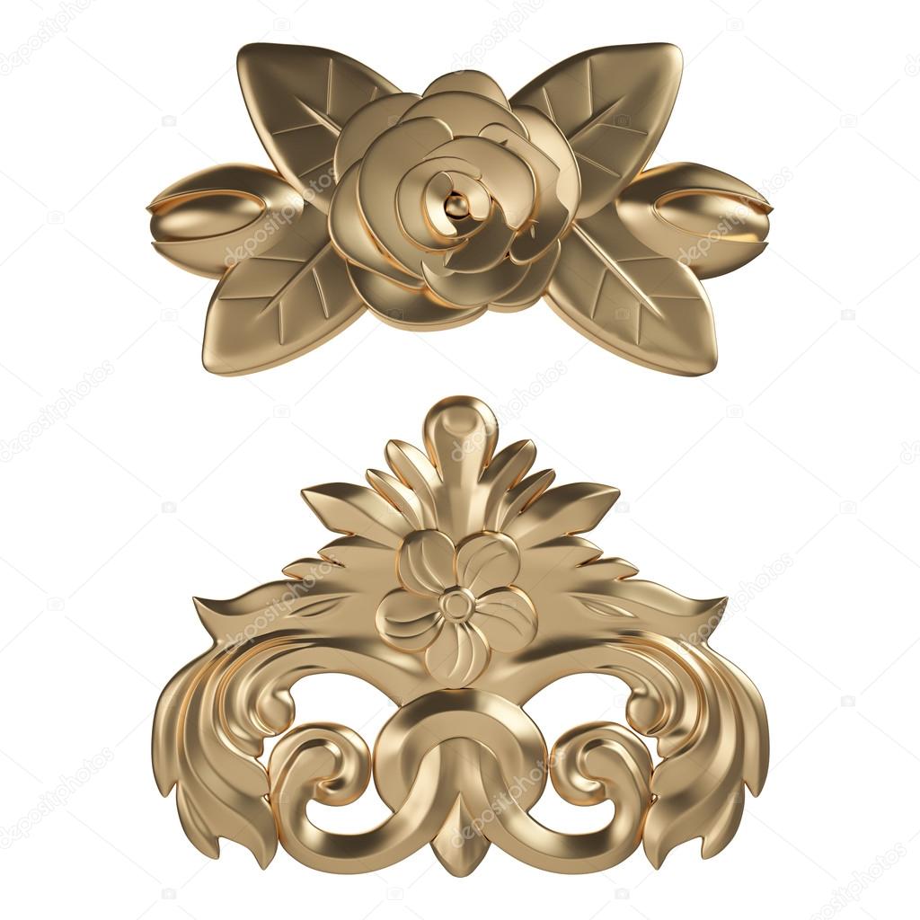 3d set of an ancient gold ornament on a white background
