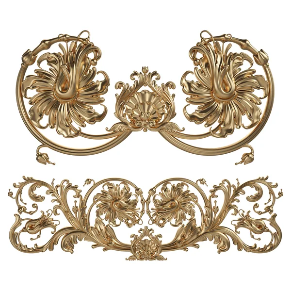 3d set di un antico ornamento d'oro su sfondo bianco — Foto Stock