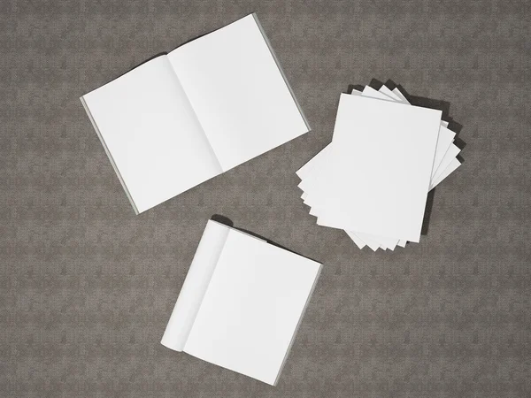 Open magazine cover with blank white page mockup  on fabric background — Stock Photo, Image