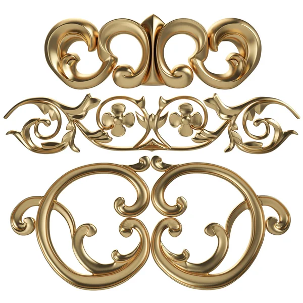 3d set di un antico ornamento d'oro su sfondo bianco — Foto Stock