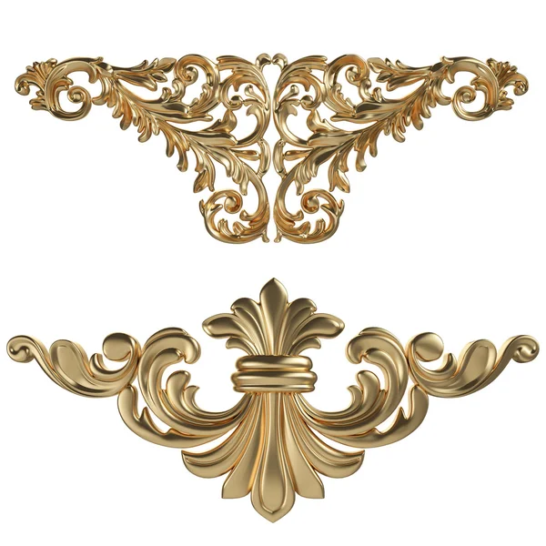 3d set of an ancient gold ornament on a white background — Stock Image 3d set of an ancient gold ornament on a white background Royalty Free Stock Photos