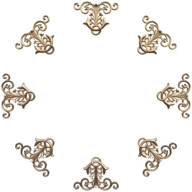 Antik altın süs beyaz bir arka plan üzerinde 3D set