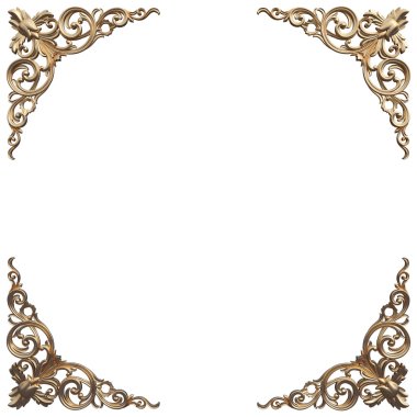 Antik altın süs beyaz bir arka plan üzerinde 3D set