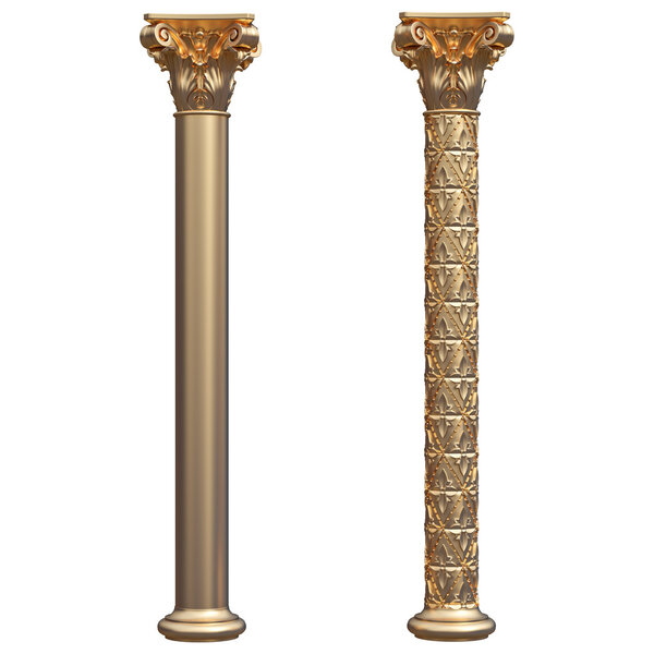Golden columns isolated on white background