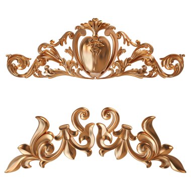 Altın süs kümesi. Beyaz arka plan üzerinde izole