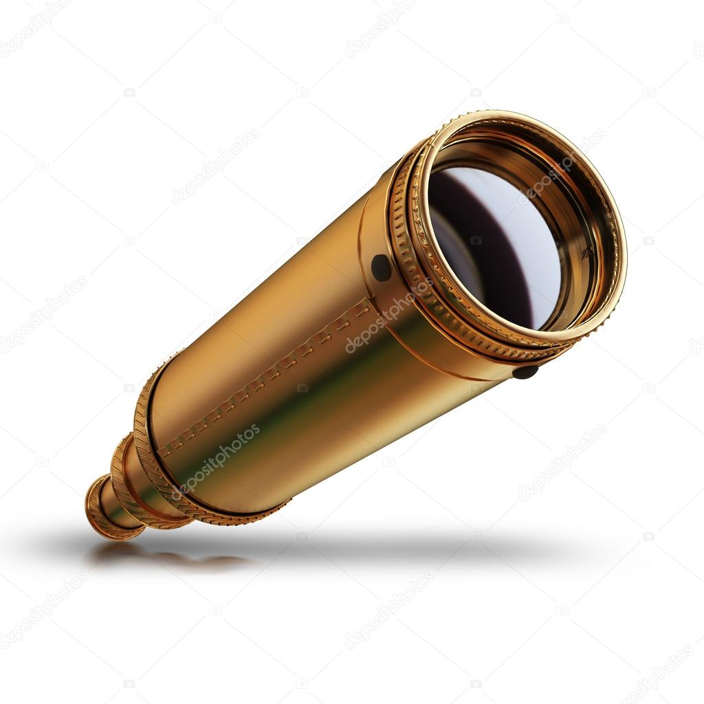 Illustration of a gold spyglass. Isolated