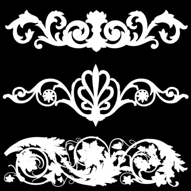 Beyaz çiçekli süs veya Kenarlıklar siyah arka plan üzerine