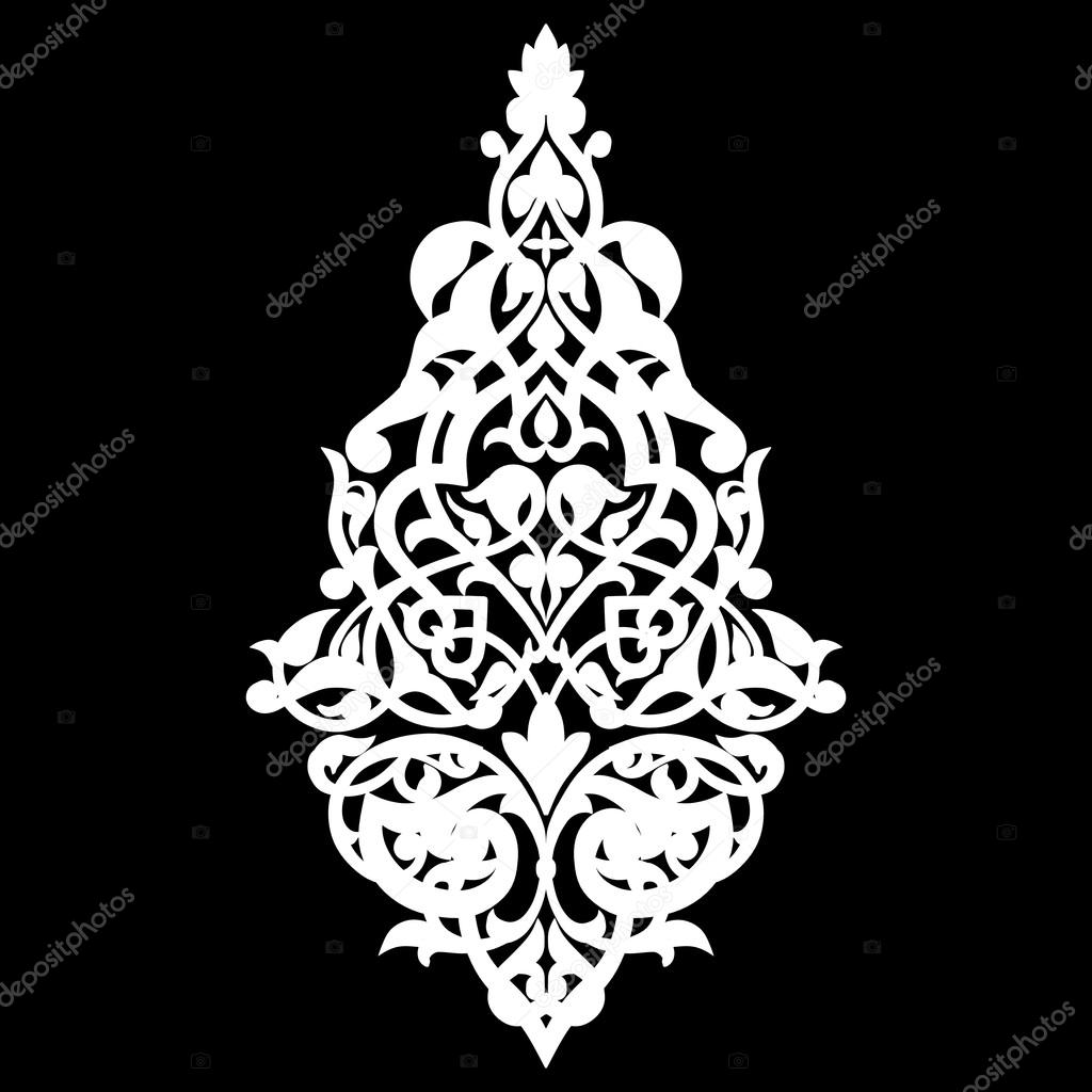 White floral ornaments or borders on black background