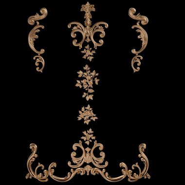 bir antik altın desen siyah bir arka plan üzerinde 3D set