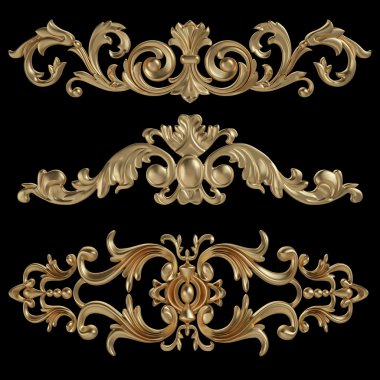 Antik altın süs siyah bir arka plan üzerinde 3D set