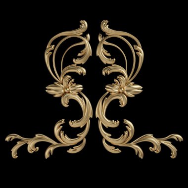 Antik altın süs siyah bir arka plan üzerinde 3D set