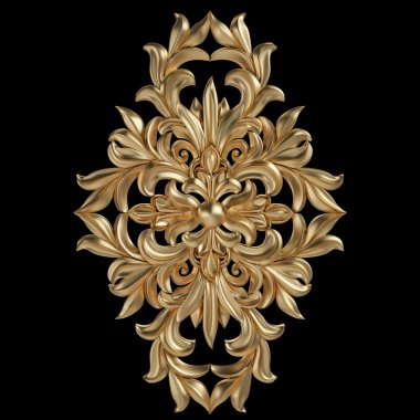 Antik altın süs siyah bir arka plan üzerinde 3D set