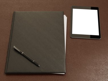 Klasör ve ofis malzemeleri üzerinde kahverengi deri